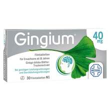 Abbildung: Gingium 40 mg Filmtabletten 30 St, Filmtabletten PZN 06189211 
