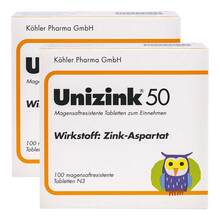 Abbildung: Unizink 50 Tabletten 2x100 St, Tabletten magensaftresistent PZN 08032308 