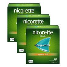Abbildung: nicorette Kaugummi freshfruit, 2 mg Nikotin 3x210 St, Kaugummi PZN 08032352 