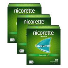 Abbildung: nicorette Kaugummi freshmint, 2 mg Nikotin 3x210 St, Kaugummi PZN 08032353 