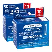 TESTAmed® GlucoCheck ADVANCE Teststreifen mit 10 Soft-Lanzetten 2x1 P