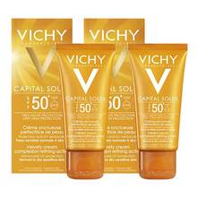 Abbildung: Vichy Capital Soleil Hautperfektionierende Sonnen-Creme LSF 50+ für das Gesicht 2x50 ml, Creme PZN 08032571 