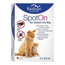 Abbildung: Redisan Spot-on gegen Zecken + Flöhe für Katze bis 8 kg 5X2 ml, Ampullen PZN 18120986 