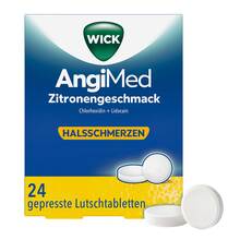 Abbildung: WICK Angimed Zitronengeschmack 5 mg / 1 mg Lut.-Tab. 24 St, Lutschtabletten PZN 18447960 