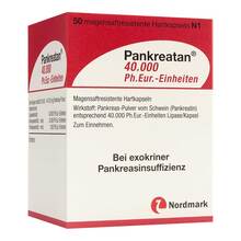 Abbildung: Pankreatan 40.000 Ph.Eur.-Einheiten magensaftresistent Hartkapseln  50 St, Magensaftresistente Hartkapseln PZN 18676011 