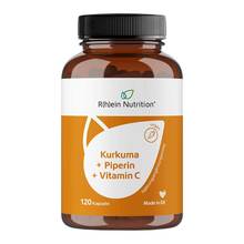 Abbildung: Kurkuma 95% Curcumin + Piperin + Vitamin C vegan Kapseln  120 St, Kapseln PZN 19680747 
