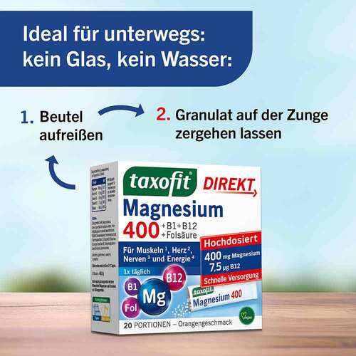 Taxofit Magnesium 400 + B1 + B6 + B12 + Fols&auml;ure 800 Granulat - 6