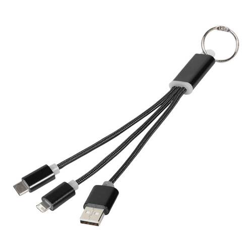 Metall 3-in-1 Ladekabel mit Schl&uuml;sselanh&auml;nger - schwarz - 1
