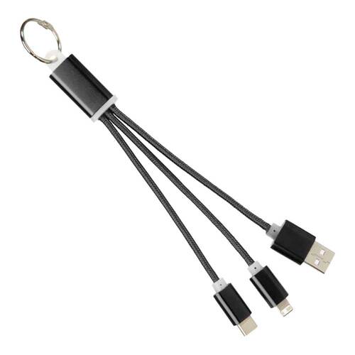 Metall 3-in-1 Ladekabel mit Schl&uuml;sselanh&auml;nger - schwarz - 4