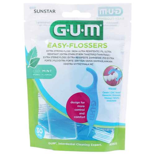 GUM Easy-Flossers Zahnseidesticks gewachst mint + Reise-Etui - 1