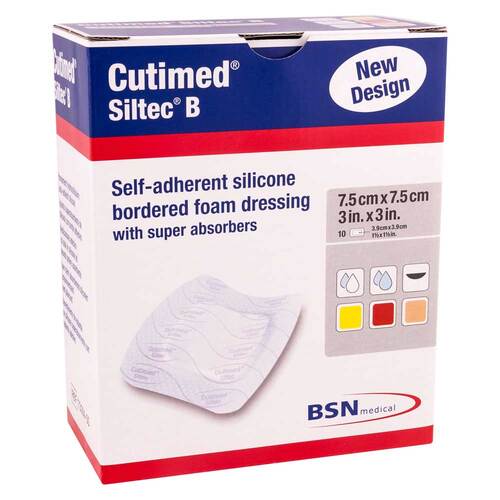 Cutimed Siltec B Schaumverband 7,5x7,5 cm mit Haftrand  - 1