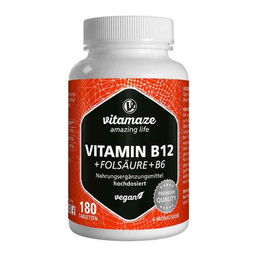 Vitamin B12 1.000 µg hochdosiert + B9 + B6 vegan Tabletten  - 1