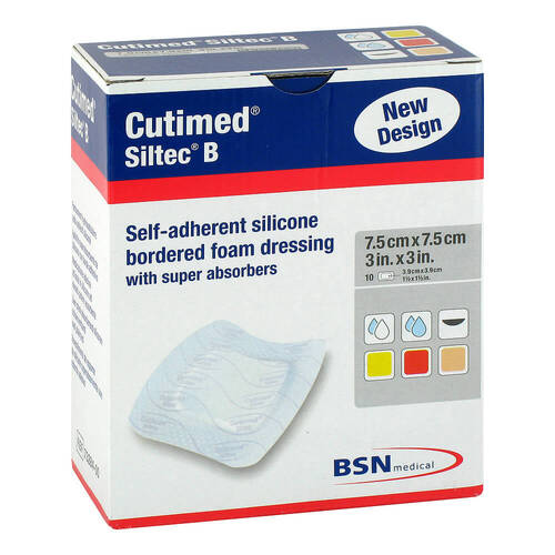 Cutimed Siltec B Schaumverband 7,5x7,5 cm mit Haftrand  - 1