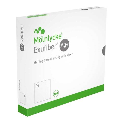 Exufiber Ag + 5x5 cm gelbild.Faserverband mit Silber - 1