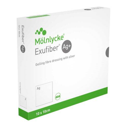 Exufiber Ag + 10x10 cm gelbild.Faserverband mit Silber - 1