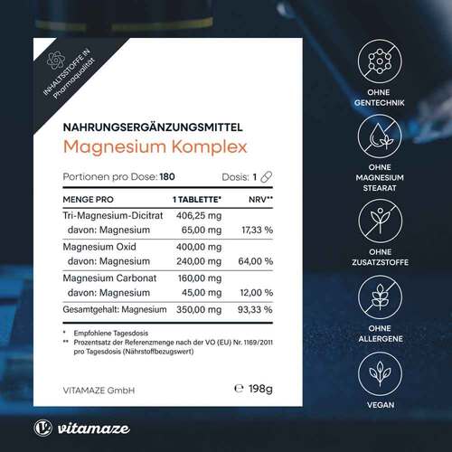 Magnesium 350 mg Komplex Citrat / Oxid / Carbonat vegan Tabletten  - 5
