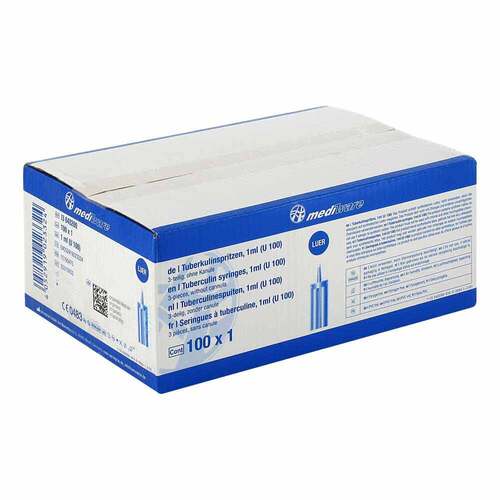 Tuberkulinspritze 1 ml U100 ohne Kan&uuml;le 3teilig Mediware - 1