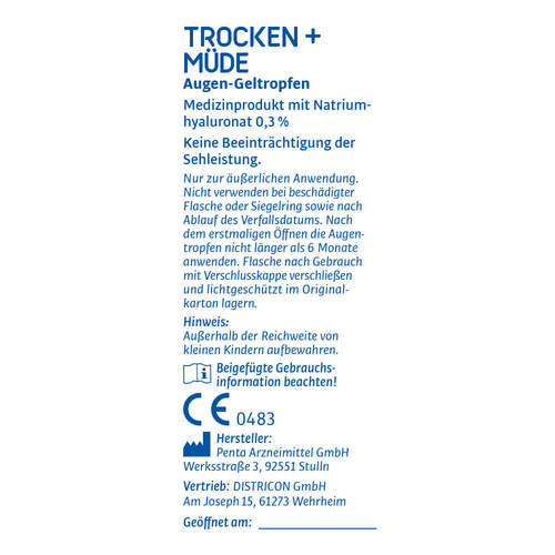 Eye Medica trocken + m&uuml;de 0,3% Hyaluron Aug.-Geltro. - 2