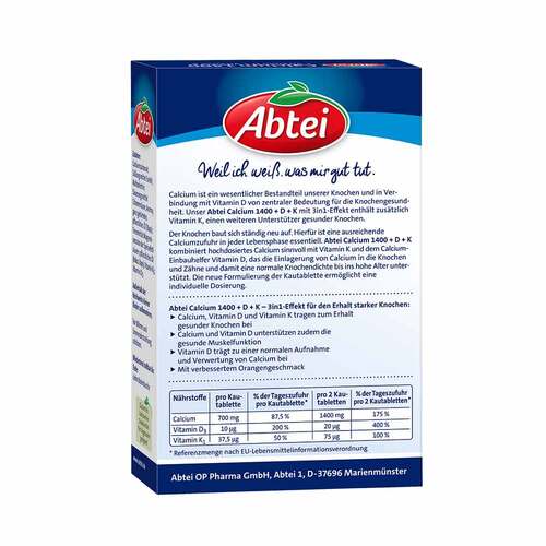 Abtei Calcium 1400 + Vitamin D3 + K Kautabletten - 4