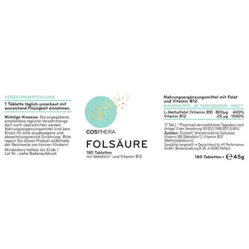 Cosphera Fols&auml;ure Tabletten 800 µg Folat mit Vit.B9 - 3