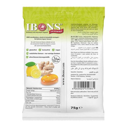 Ibons Ingwer Zitrone ohne Zucker T&uuml;te Lutschbonbons - 2