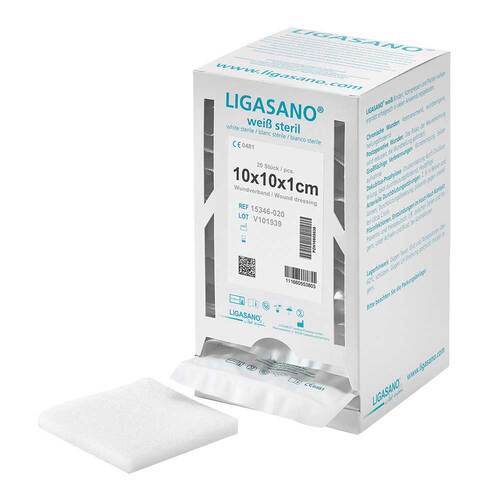 Ligasano wei&szlig; Verband 1x10x10 cm steril Sp.Box - 1