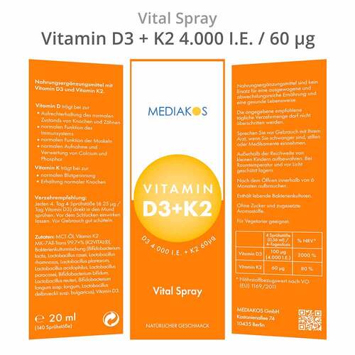 Vitamin D3 + K2 4000 I.E. 60 µg Mediakos Vital Spray - 2