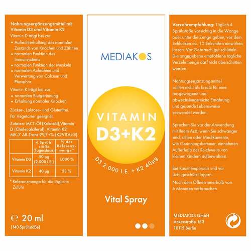 Vitamin D3 + K2 2000 I.E. 40 µg Mediakos Vital Spray - 3