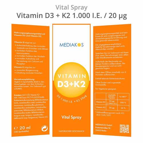 Vitamin D3 + K2 1000 I.E. 20 µg Mediakos Vital Spray - 3