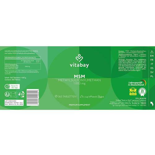 MSM 1000 mg Methylsulfonylmethan vegan Tabletten - 3