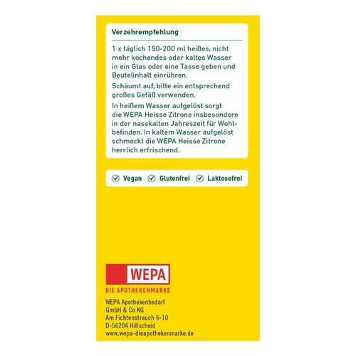 Wepa hei&szlig;e Zitrone + Vitamin C + Calcium zuckerfrei Pulver - 3