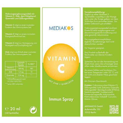 Vitamin C + Zink + Quercetin Mediakos Immun Spray - 5