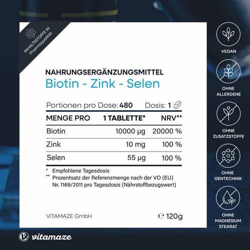 Biotin 10 mg hochdosiert + Zink + Selen Tabletten - 3