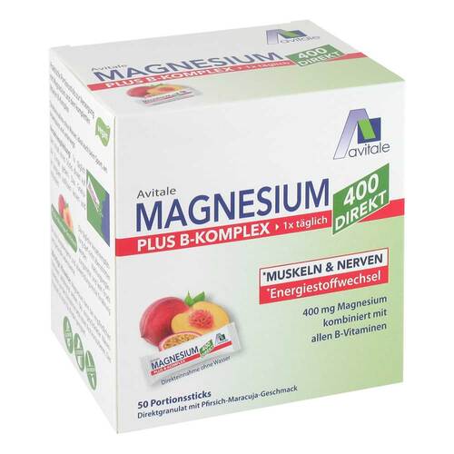 Magnesium 400 + B-Komplex direkt Pfirsich Maracuja Granulat Sticks - 1