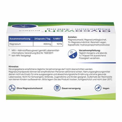 Glycowohl Magnesium 400 mg hochdosiert vegan Kapseln  - 2
